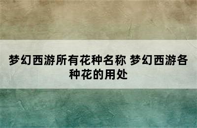 梦幻西游所有花种名称 梦幻西游各种花的用处